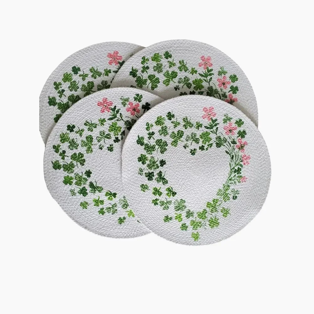 Martha Stewart White Pink Clover Floral Place Mats Set 4 Shabby Chic NEW